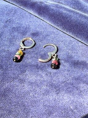Hand crafted Huggie Hoop Earrings - natural tourmaline